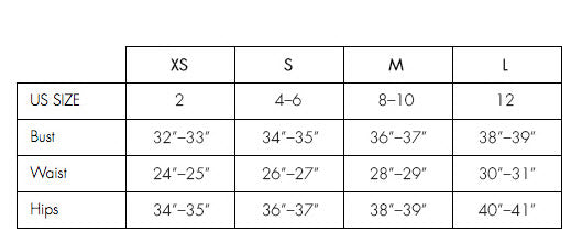 Torrie Belle size chart